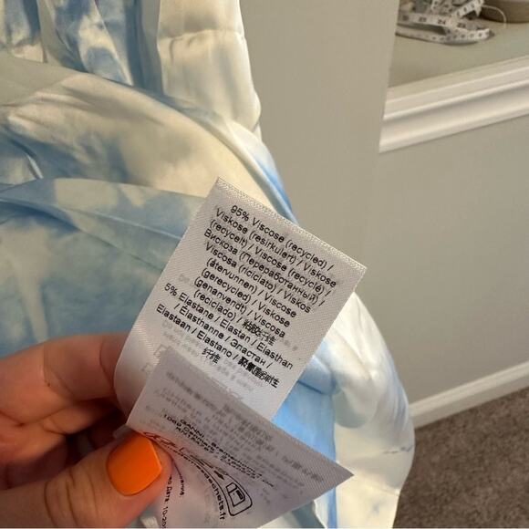 NWT GANNI Blue White Satin Powder Blue Mini Dress XS 32 - Picture 8 of 13